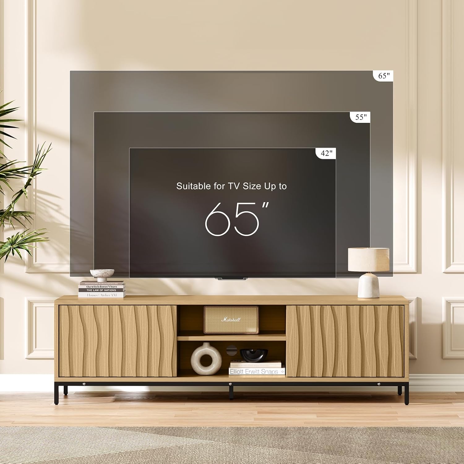 59” TV Stand for 50/55/65 Inch TV,Entertainment Center with Storage Cabinet,Modern TV Console for Living Room and Bedroom