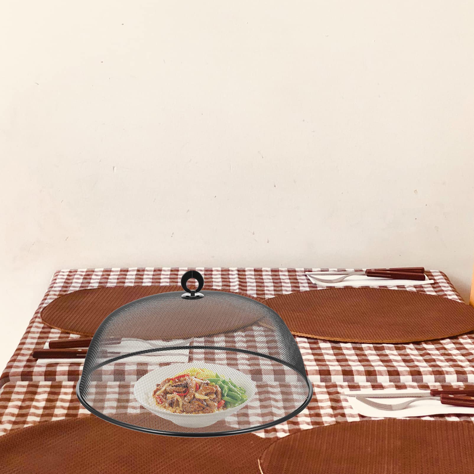 GANAZONO Cloche Alimentaire en Mailles Métalliques 40 Cm Noir avec Poignée pour Cuisine Protection Contre Insectes Et Poussière Rangement Facile