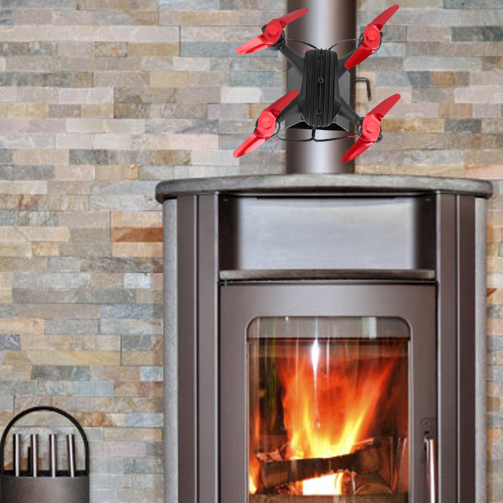 Hyuduo Ventilatore per Stufa a Legna, Supporto a Parete Alimentato a | Attivazione Termica Fino a 350°C,Funzionamento Silenzioso,Design a Forma di Drone,Compatibile con Caminetto