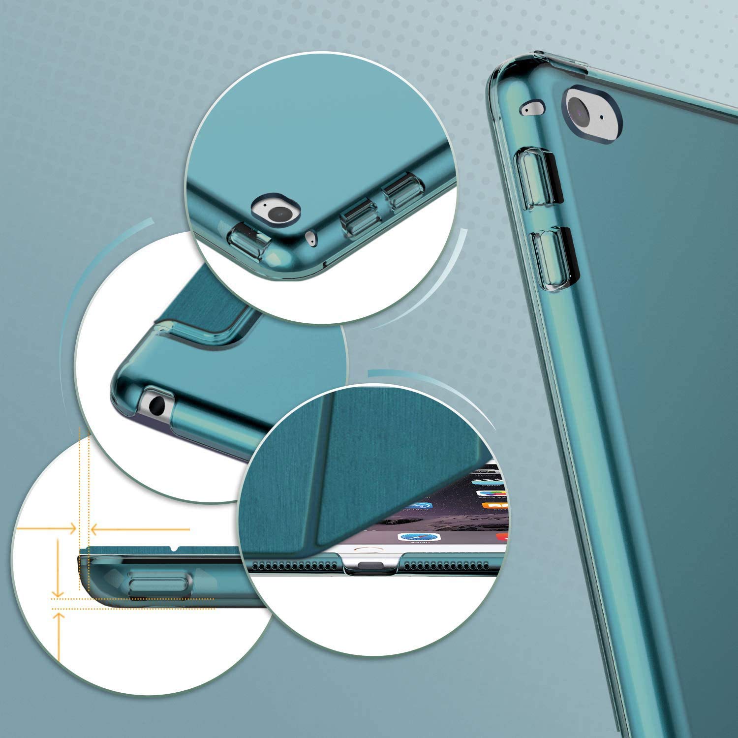 EasyAcc Custodia in Pelle PU per iPad Air 2 A1566 A1567, Cover Ultra Sottile con Auto Svegliati/Sonno Blu Pavone