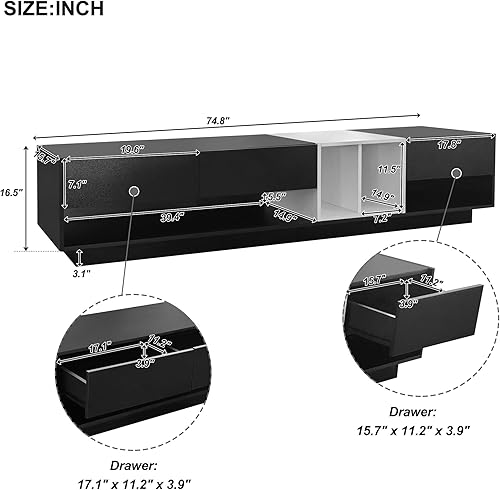 Miniatura 3 de Moderno soporte de TV para TV de 80 pulgadas, centro de entretenimiento largo con cajones y compartimento abierto, consola de TV contemporánea para