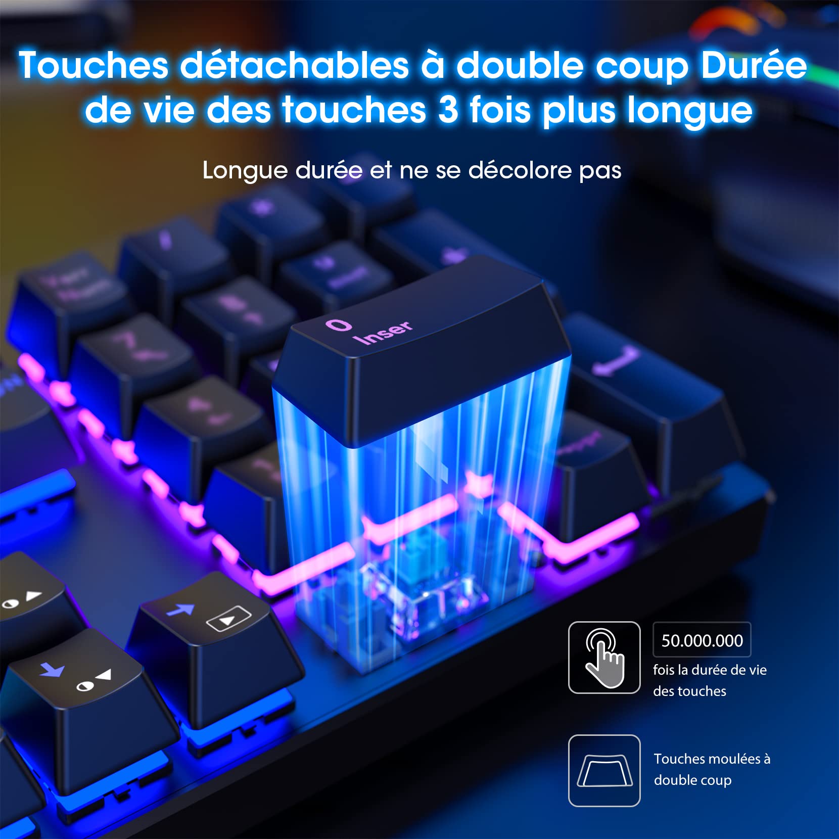 RisoPhy Clavier Gamer Mécanique,Clavier Gaming RVB Ultra Fin avec Blue Switches,Touches ABS Durables/Anti-Ghosting/Résistant aux Éclaboussures pour PC Mac Xbox Gamer-Nouveau 2023