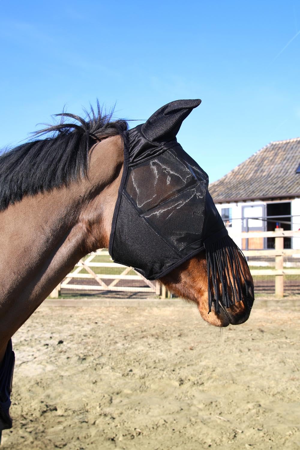 Kentucky - Fliegenmaske Classic mit Ohren und Nasenfransen schwarz Full
