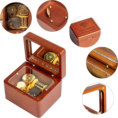 Miniatura 9 de Caja de música de madera maciza con mecanismo de cuerda antigua, caja musical grabada con espejo, regalo de Navidad, cumpleaños, día de San Valentín