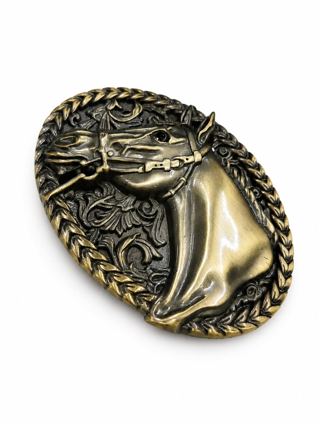 Buff Antique Nickel Gold Horse Head Belt Buckle Western Style Oval Metal Buckle for Men Women (40mm)-image-49