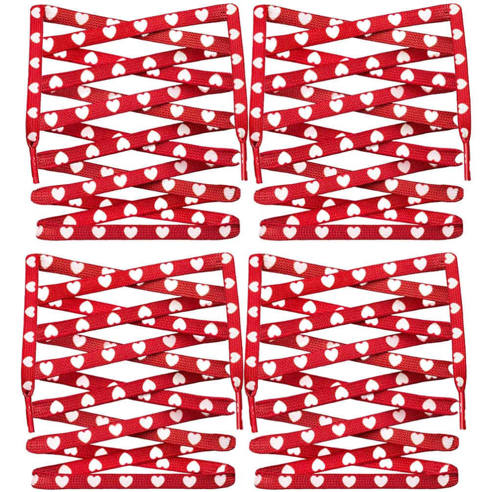 2 Pares De Cordones De Corazón Con Fondo Rojo Correas De Zapatos Planas Para Niños Parejas De Adultos Zapatillas De