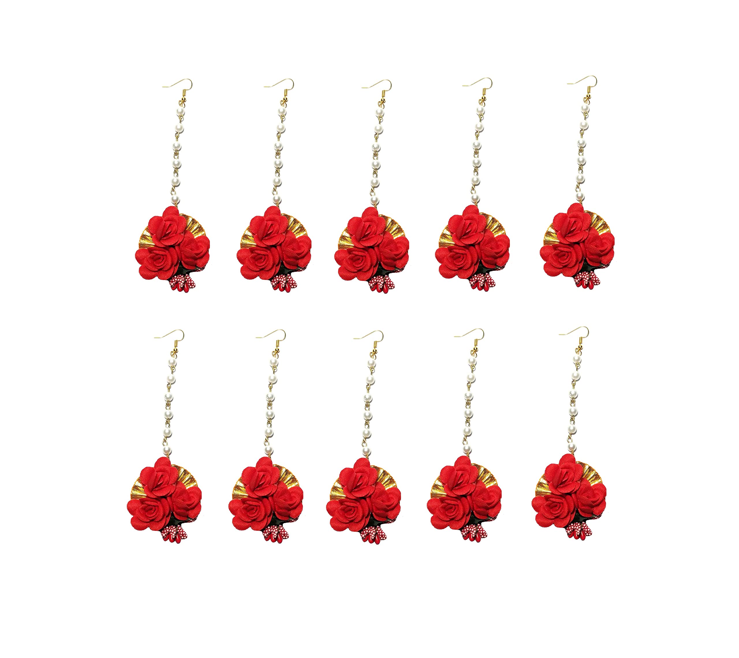 Red Fabric Flower Haldi Maangtikka Set for Women/Girls (10Pic)-image-15