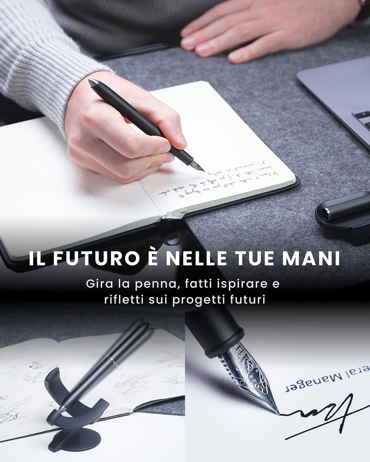 novium Hoverpen Future - Penna fluttuante 2 in 1 stilografica e roller, levitazione magnetica, design ispirato allo spazio, decorazione da scrivania, idea regalo di lusso, Deep Black
