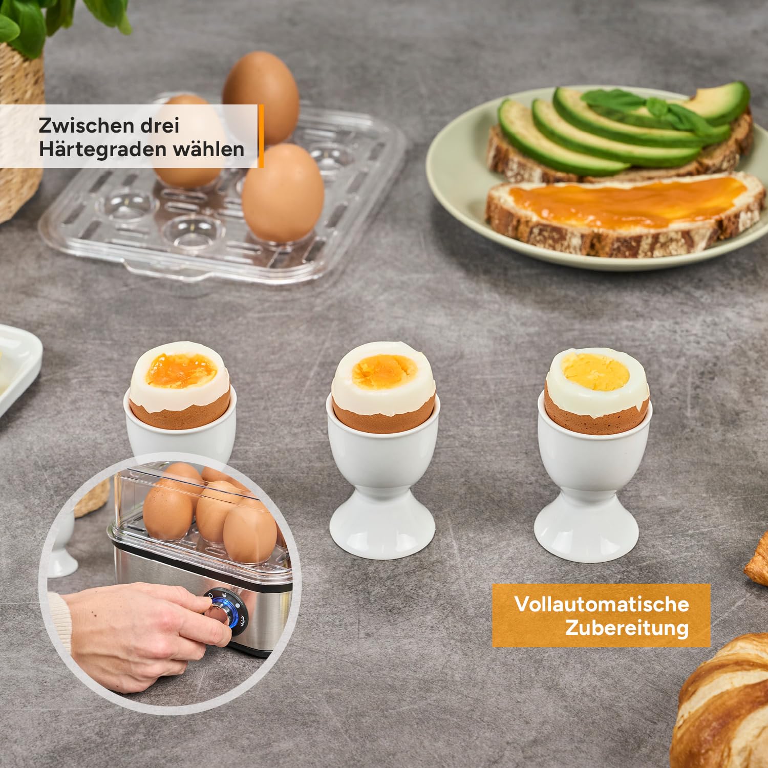 TZS First Austria Eierkocher 8 Eier - 4 Einstellungen inkl. Dampfgarfunktion - Automatische Abschaltung mit Signalton - Trockenkochschutz - Messbecher & Pochierschale - Kompakt & Leicht