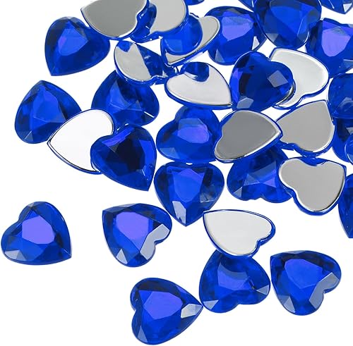 Miniatura 16 de MECCANIXITY 60 piezas de diamantes de imitación acrílicos de corazón de 0.59 pulgadas (0.591 in) con parte trasera plana, gemas de plástico