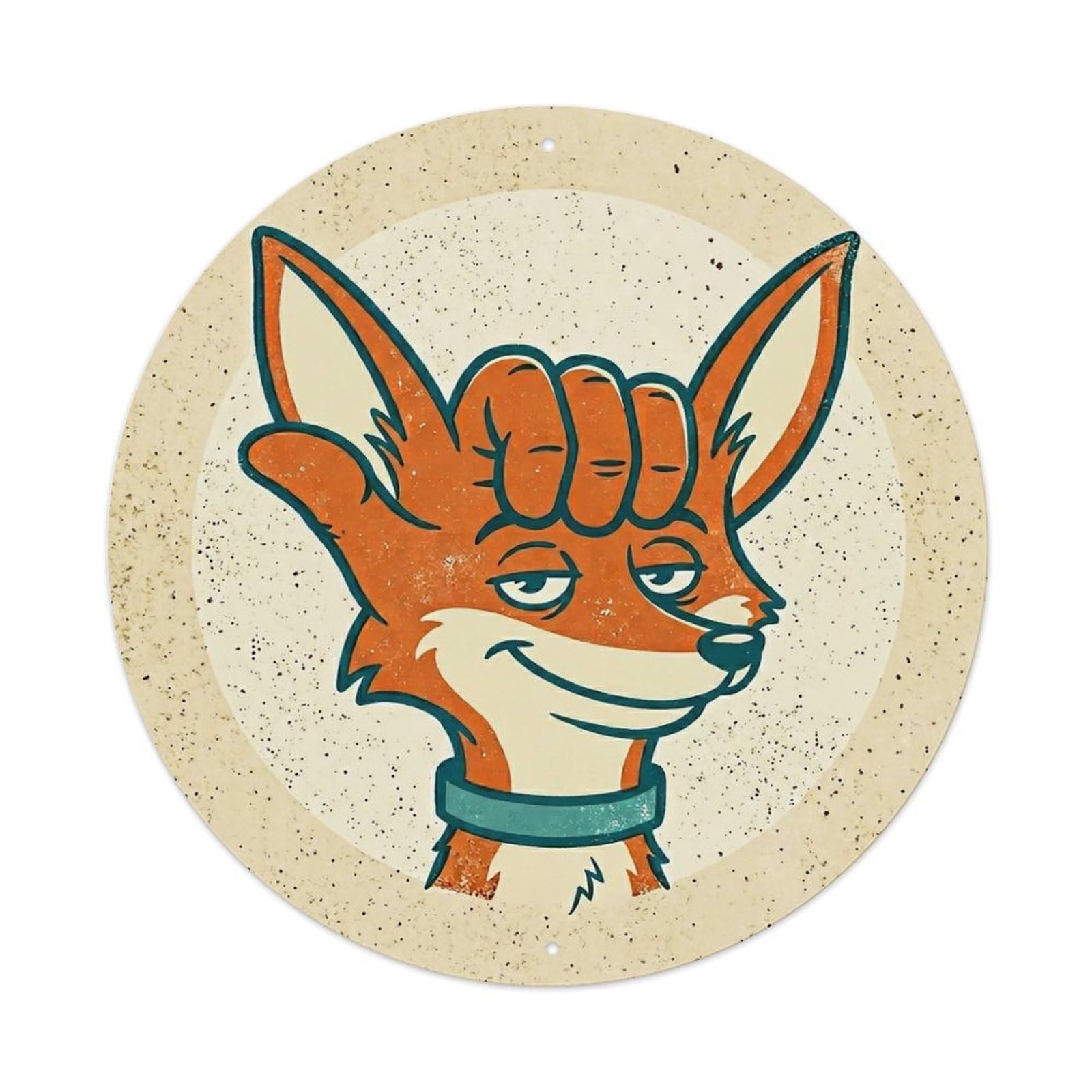 Fox Facepalm Comic Animal Pop Style Quirky Meme Humor Metal Tin Sign Plaque Wall Decor for Cafe, Man Cave, Club Bar, Office, Home Garden Round Metal Poster 8x8Inch