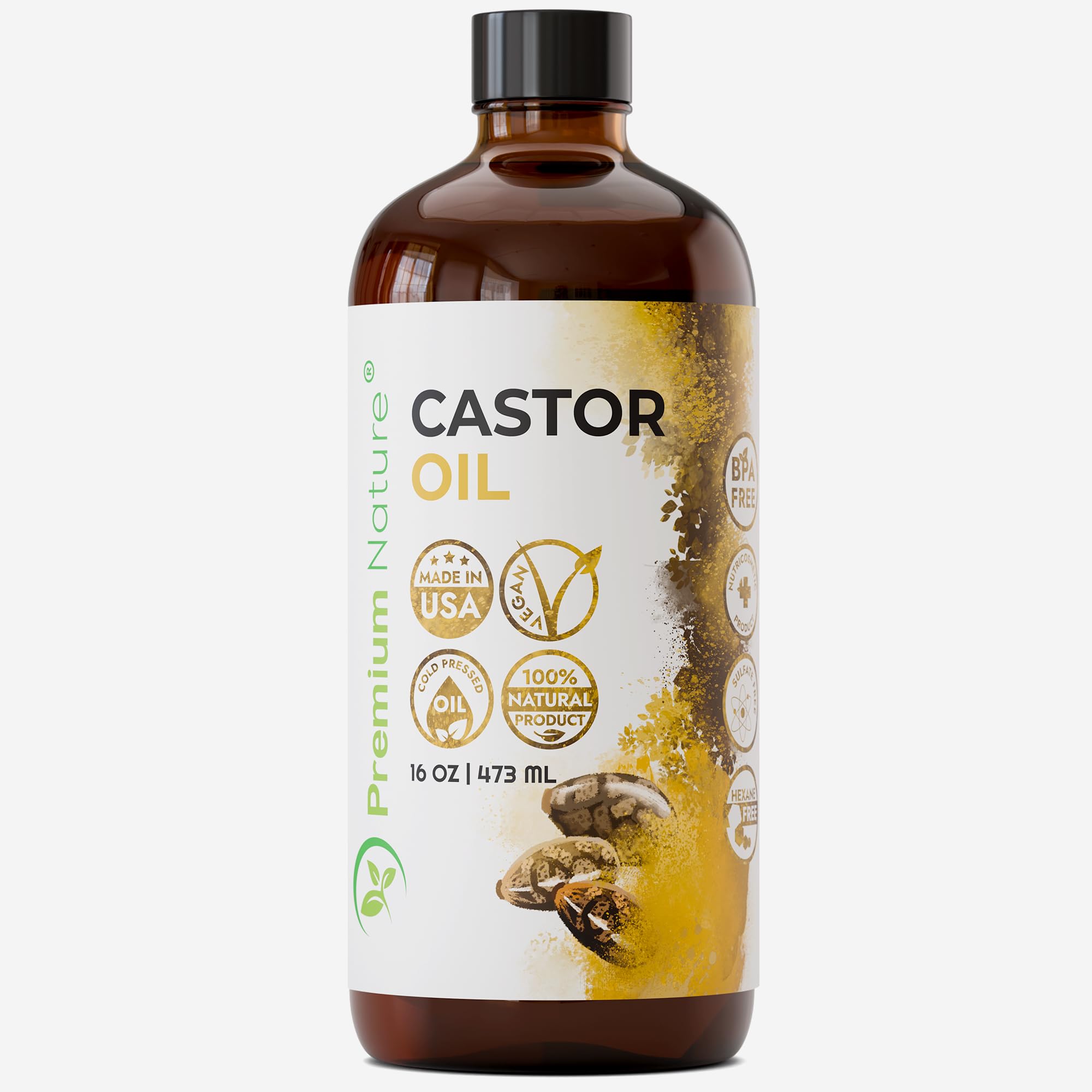 Castor Oil Pure Carrier Oil - Cold Pressed Castor Oil for Essential Oils Mixing Natural Skin Moisturizer Body & Face, Eyelash Caster Oil, Eyelashes Eyebrows Lash & Hair Growth Serum, 16 oz