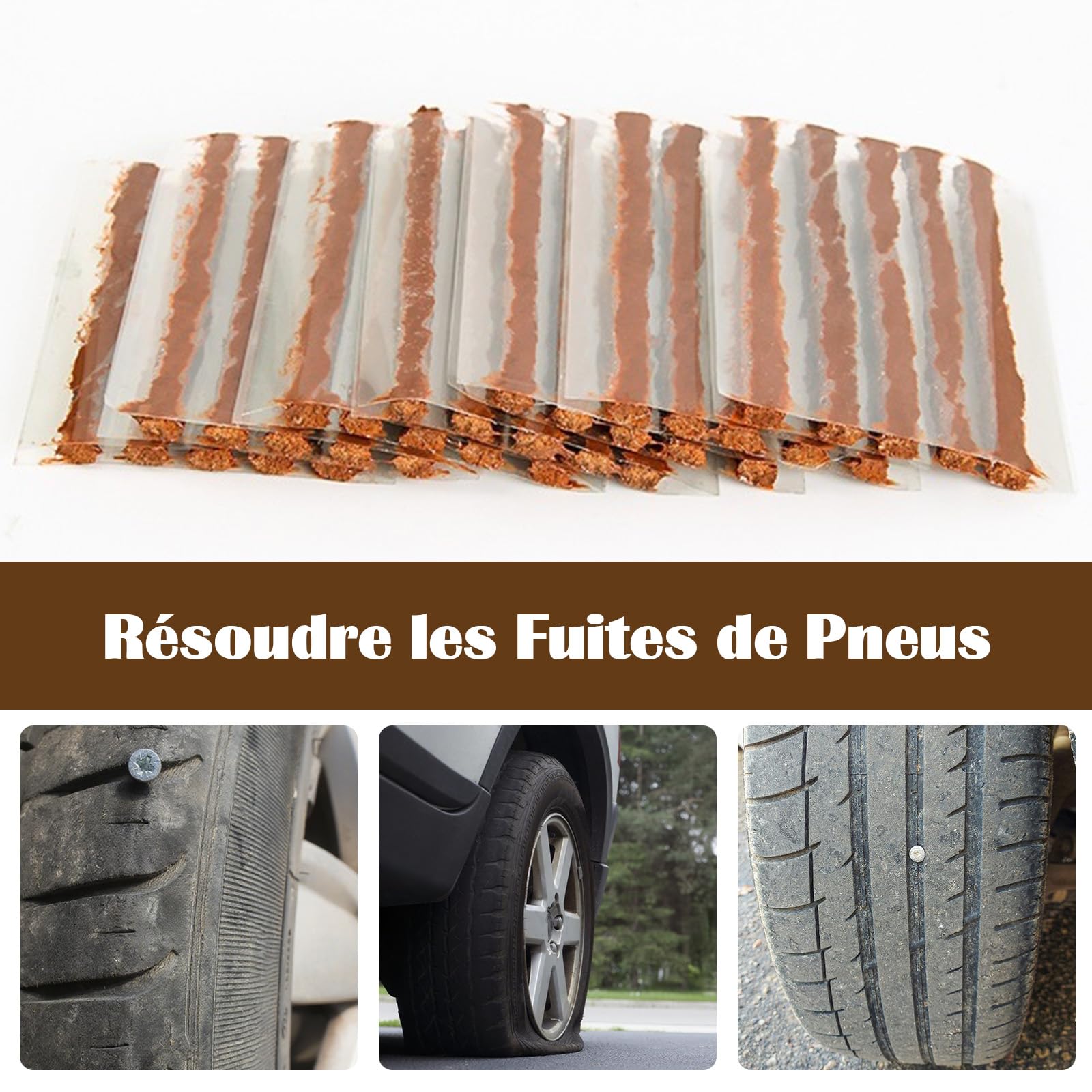 Kit Réparation Pneu 50 Bandes - Pour Crevaison Voiture, Moto, Camionnette - Sans Démonter La Roue