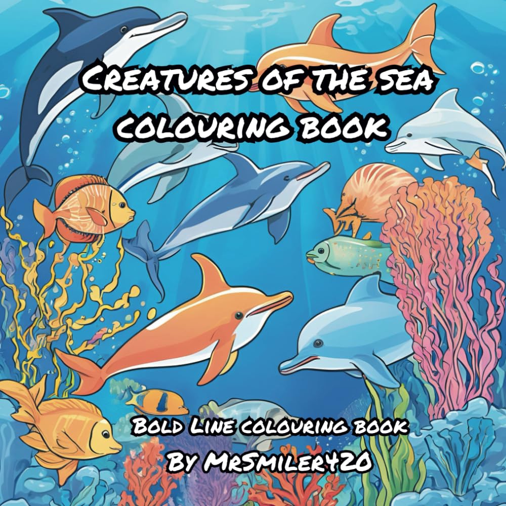Creatures of the sea cute sea animals bold line colouring book easy relaxing