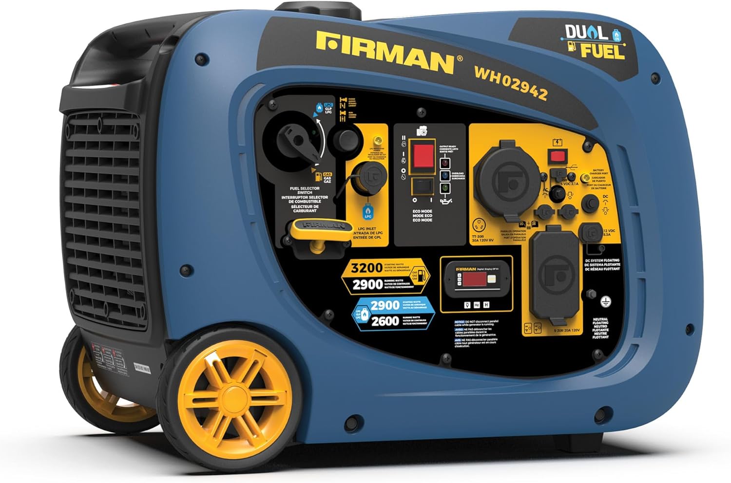 FIRMAN WH02942 3200W Dual Fuel Inverter Generator, 58dB, RV Ready