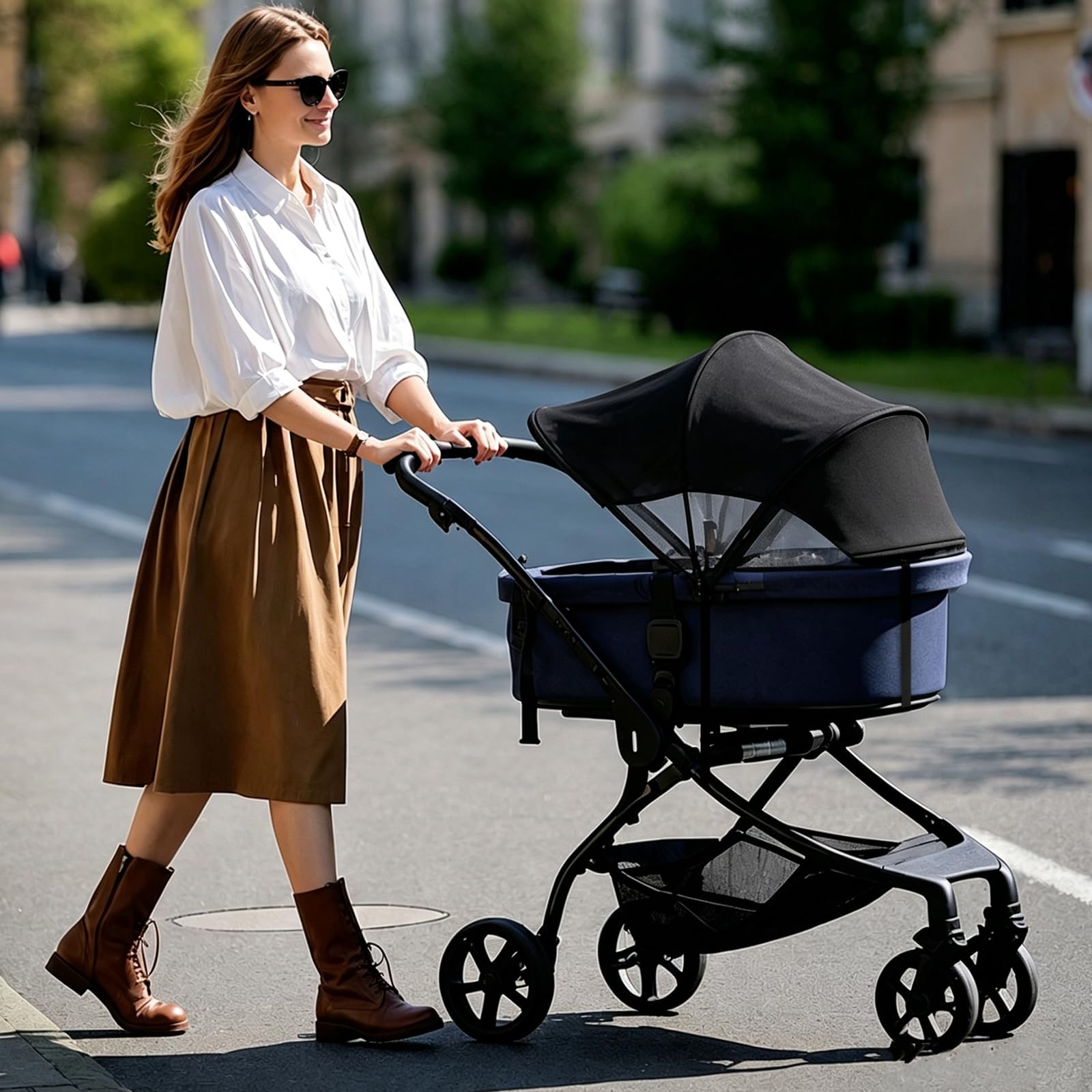WD&CD Parasole per Passeggino, Pieghevole Traspirante con Protezione UV Facile da Installare, Nero