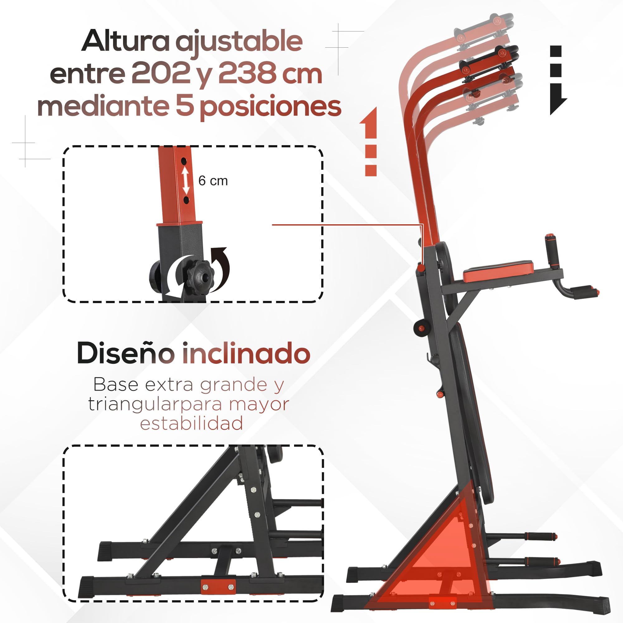 HOMCOM Estación de Musculación Aparatos de Gimnasia para Casa con Altura Ajustable y Respaldo Regulable en 5 Posiciones para Fitness Entrenamiento en Gimnasio Oficina Acero 108x178x202-238 cm Negro
