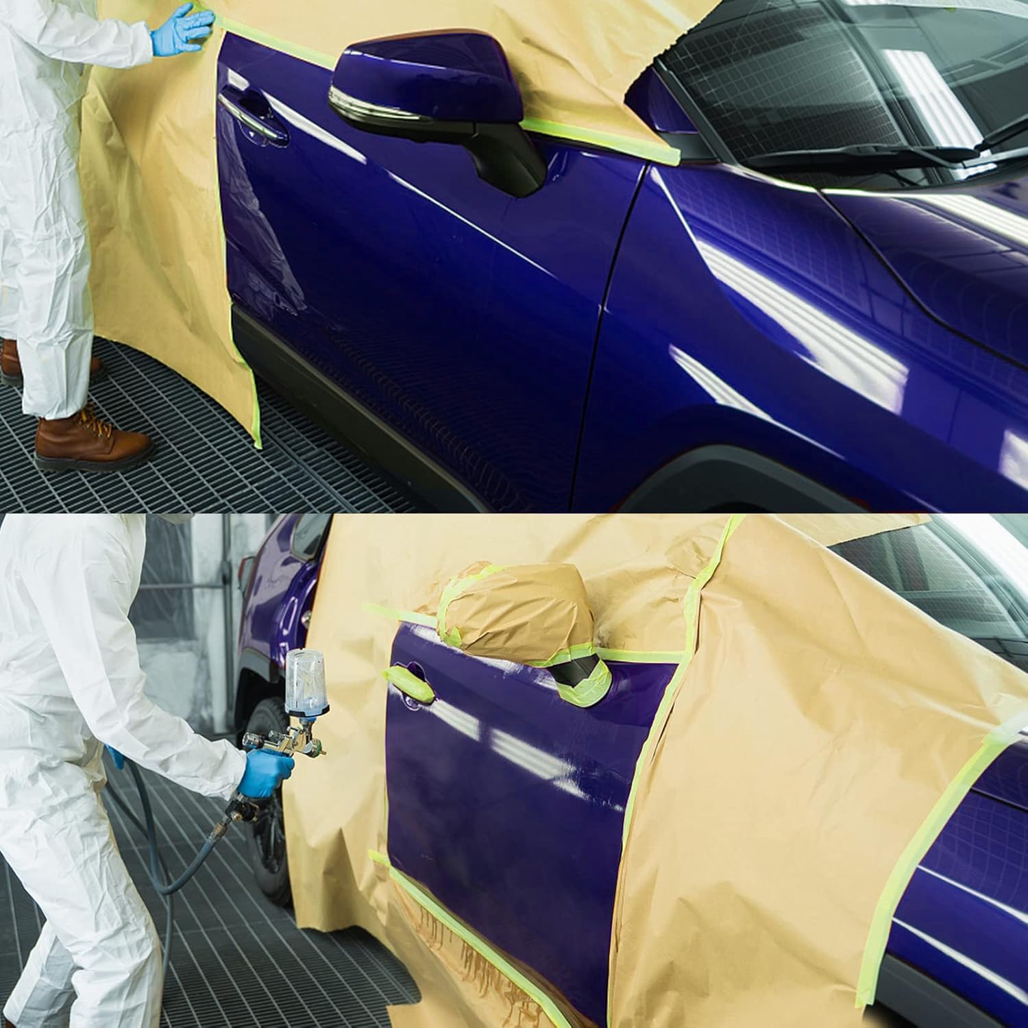Papiers de Masquage Peintre Rouleaux de Papier de Masquage 6 Rouleaux Bache Protection Peinture Kraft 45cm x9m pour Peinture Automobile Protection Meubles Voiture et Revêtement du sol