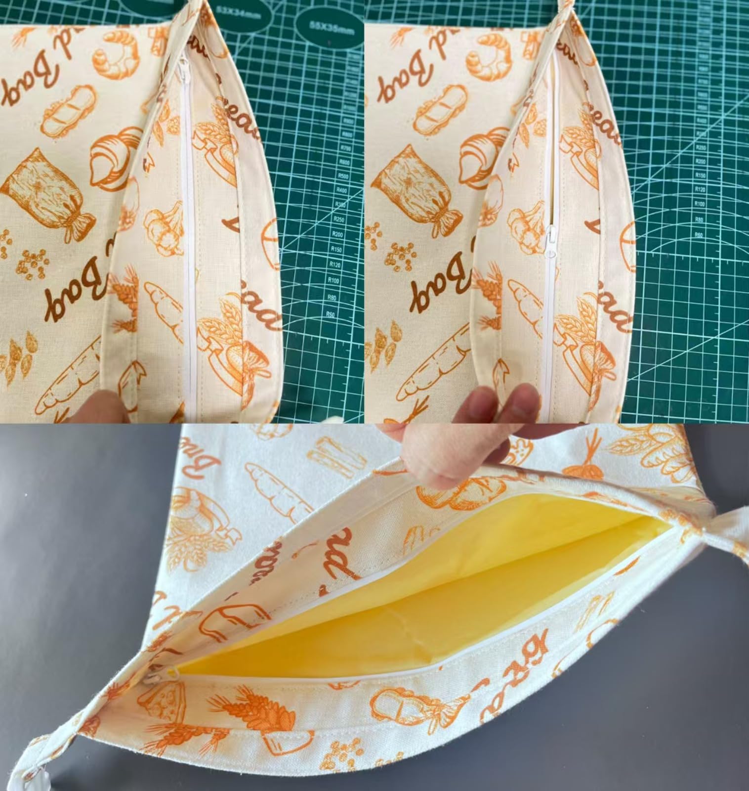 Bienenwachs-Brotbeutel, extra groß, wiederverwendbar, Baumwoll-Leinen-Aufbewahrungsbeutel mit Reißverschluss und natürlichem Bienenwachs-Futter für Sauerteig und handwerkliches Brot, 2 Stück