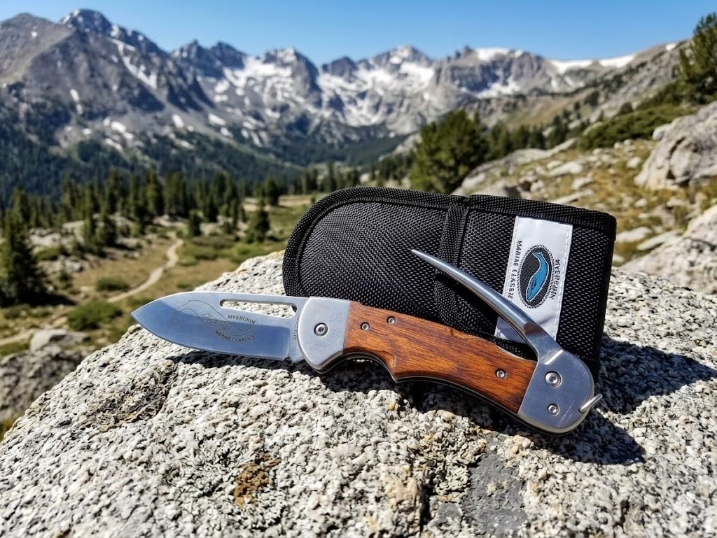 BONUS LEATHER LANYARD STRAP Myerchin Knives Hardwood Handle Sheepfoot Blade & Marlinspike WF300 Professional Tested at Sea Captain Rigging Knife BONUS Leather Lanyard Strap