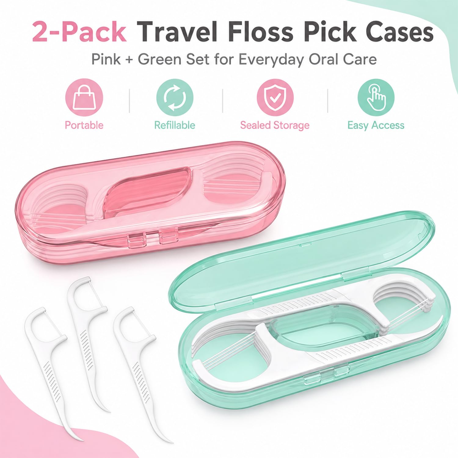 DYOUS - Dispensador portátil para púas de hilo dental, estuche de viaje para hilo dental