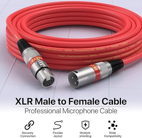 Miniatura 4 de EBXYA Paquete de 4 cables XLR XLR macho a hembra de 20 pies, cable XLR equilibrado de 3 pines, duradero y flexible, con cancelación de ruido (rojo,