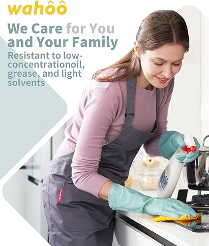 Miniatura 5 de LANON wahoo - Guantes de limpieza respetuosos con la piel, guantes de goma para lavavajillas sin forro, para cocina, antideslizantes, espray de