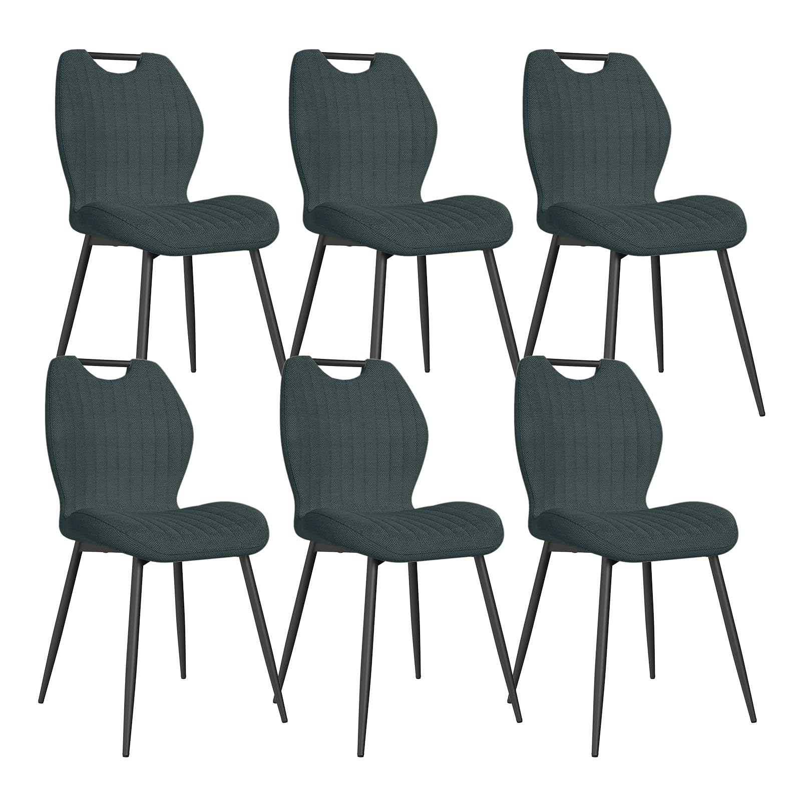 JIJIAN Pack de 6 Sillas de Comedor, Sillas de Cocina, Silla Tapizada, Silla de Salón, Respaldo de Tela y Patas de Metal, Ideal para Comedores, Cocinas y Salones, Gris Oscuro