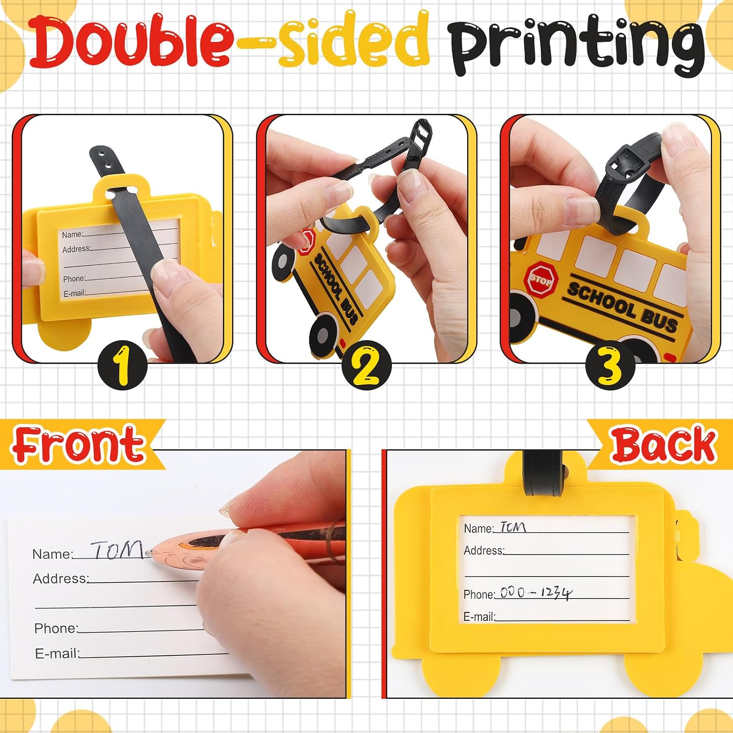 10 Pcs Back to School School Bus Yellow Luggage Tags Gifts Bulk for Teacher Student Travel Suitcases Name ID Card Bag Tags Travel Luggage Identifiers Backpack Label Funny Handbag Accessory