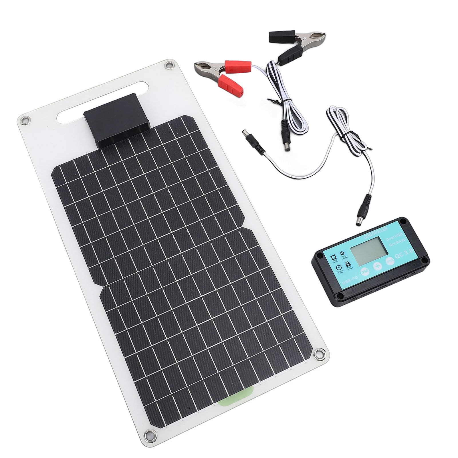 Pannello Solare in Silicio Monocristallino da 50 W con Doppia Porta di Uscita CC USB TIPO C per Telecamera di Sicurezza per, Kit Regolatore di Carica Solare 100 A 12 V 24 V,