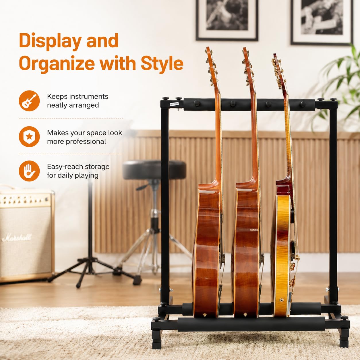 Stojak na gitarę, 3-krotny, wielofunkcyjny, składany, uniwersalny stojak na gitarę