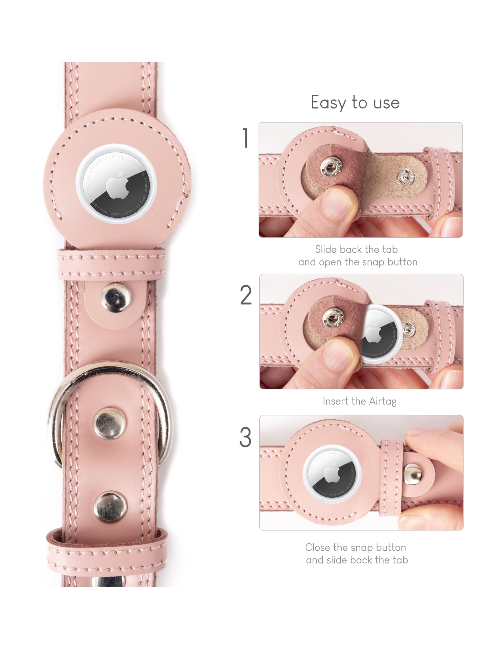 Hundehalsband aus echtem Leder mit Apple-AirTag-Halterung für kleine, mittelgroße und extra große Welpen, mit Metallschnalle, strapazierfähig, genarbtes weiches Leder, gepolstert, Rot, Größe S, 25,4 -