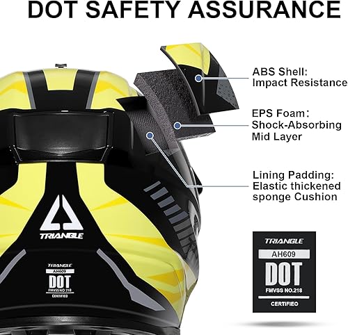 Miniatura 8 de TRIANGLE Casco de motocicleta de cara completa, casco de motocross ATV Dual Sport Off-Road para hombres aprobado por DOT