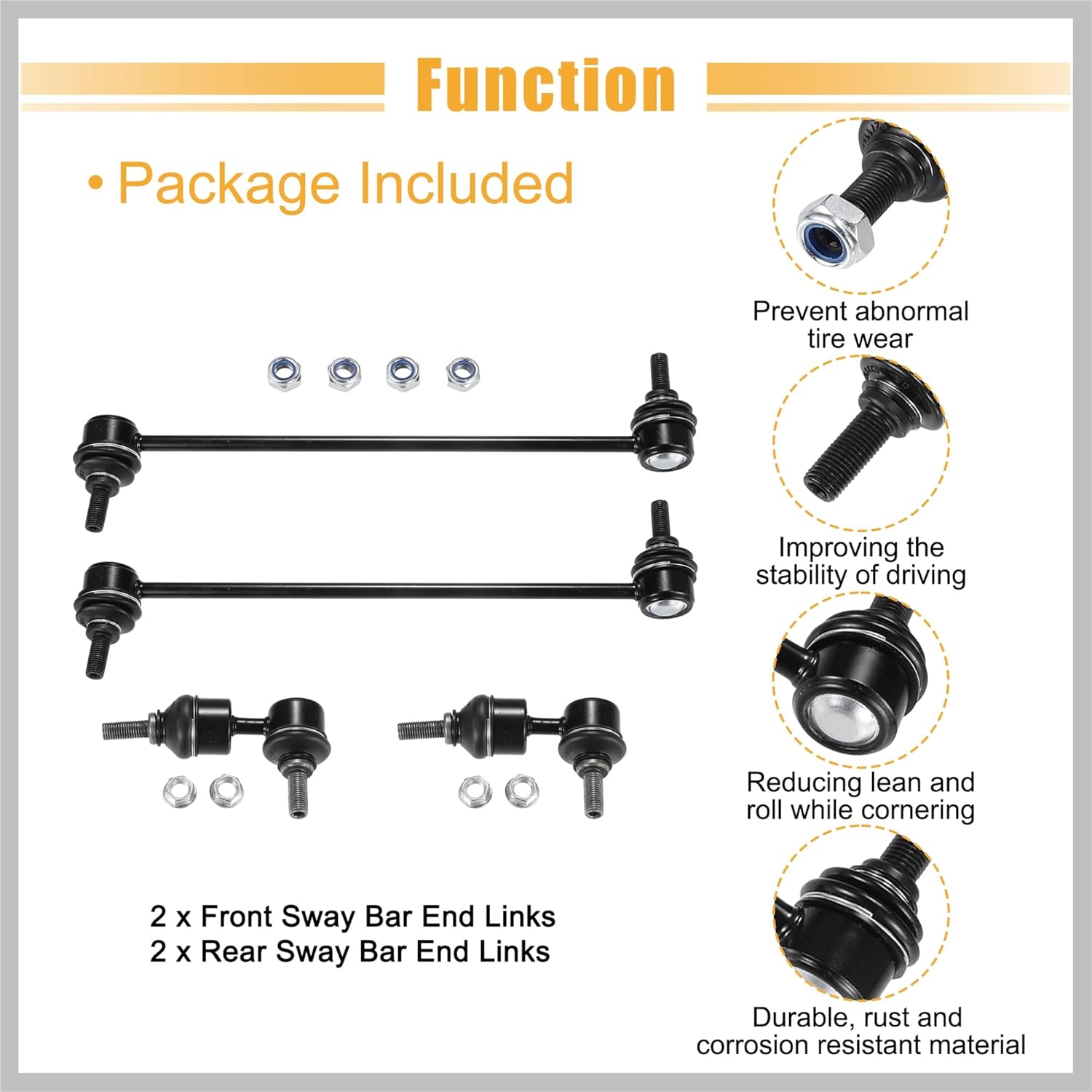 4pcs Front Rear Sway Bar Links Stabilizer End Link Suspension Kit for Mazda 3 2004-2009 for Mazda 5 2006-2015 No.K80235/K80867 Replacement Car Parts