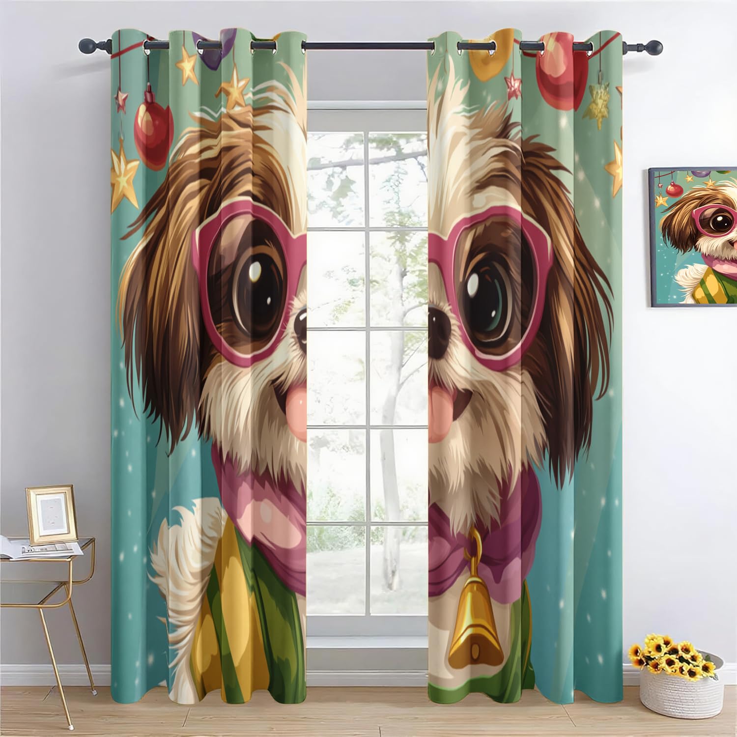 Perro De Dibujos Animados Cortinas Opacas Con Ojales Estampados 3D Cortinas Dormitorio Aislantes Termicas (2 Pieza) Reducir El Ruido Para Salon Cocina Oficina Infantiles Cortinas 2X140X175 Cm