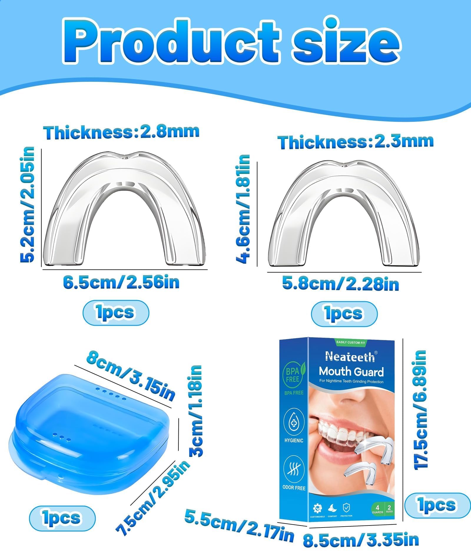 2 Pcs Night Guard for Teeth Grinding, Comfort Fit Mouth Guard for Sleeping Teeth Clenching, Grinding Guard for Nighttime Use - Image 7 thumbnail