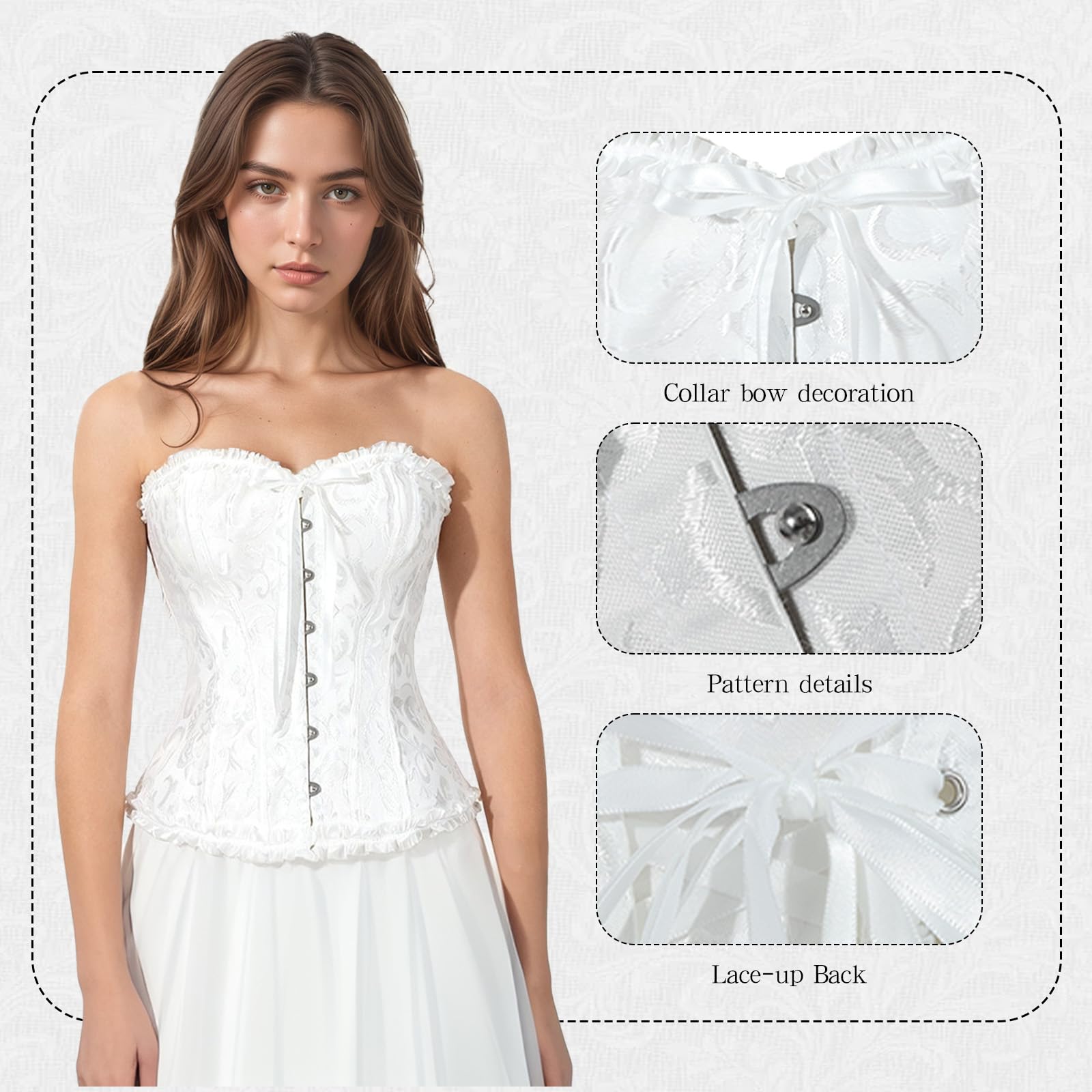 SUKUTU Corsetto Completo da Donna con Decorazioni in pizzo Top aderente in stile Gotico retrò con chiusura Frontale e Biancheria intima Aderente