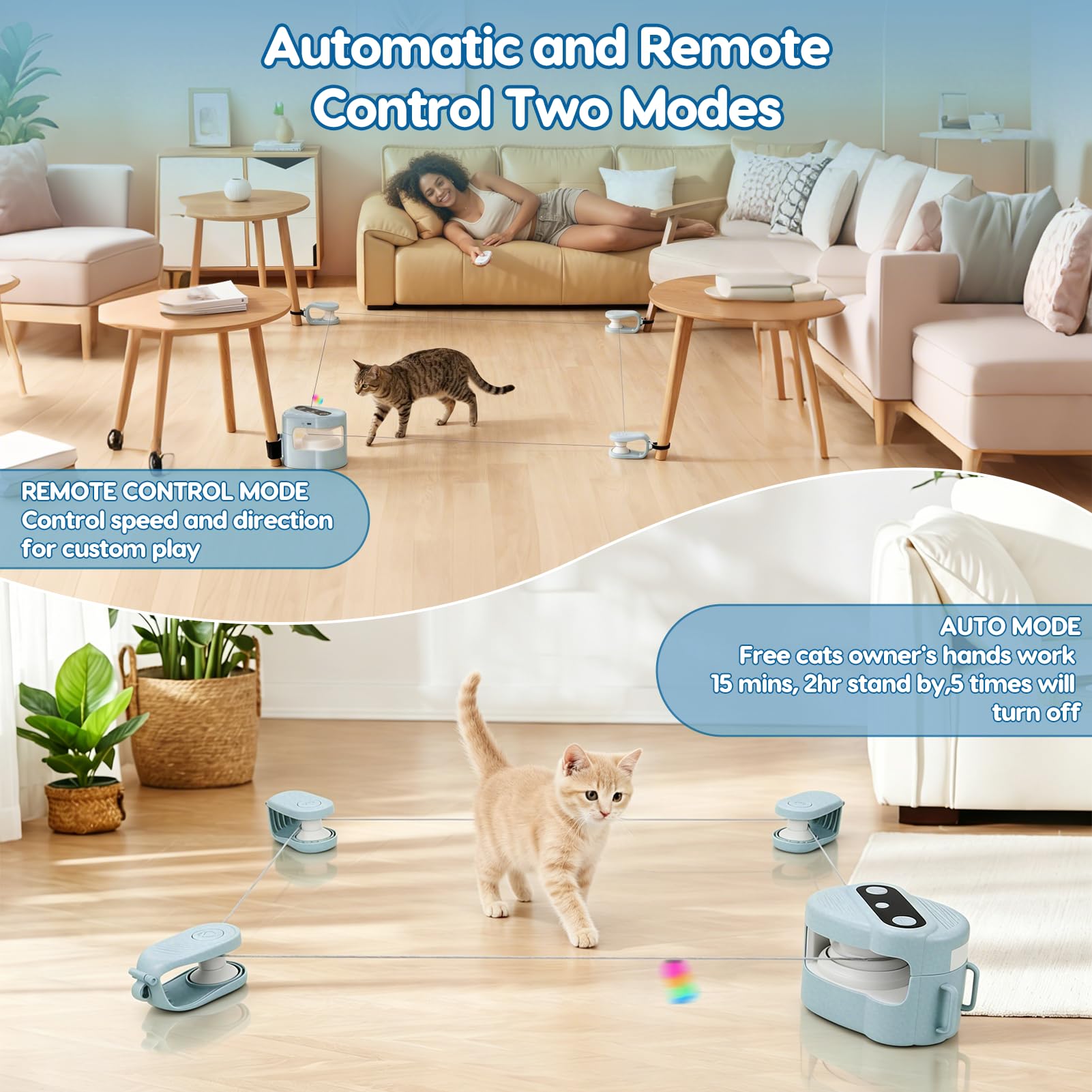 Automatisches Katzenspielzeug Laufrad mit Fernbedienung, Einstellbare Geschwindigkeit Katzenlaufband Indoor Activity Spielzeug, Interaktives Jagdspielzeug mit Timer und DIY Tracks für Indoor Katzen