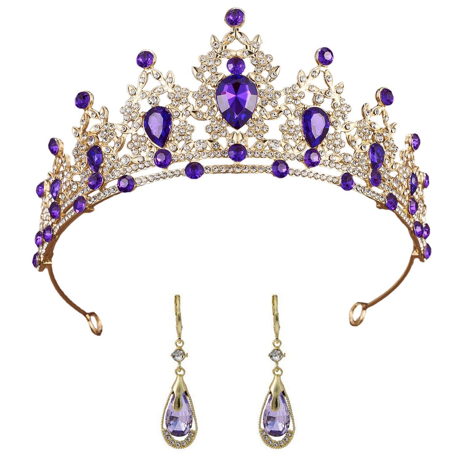 1 Rhinestone Crown Headband, 1 Pair Of Rhinestone Earrings, Girls Hair Accessories, Pendant Earrings, Queen Headband
