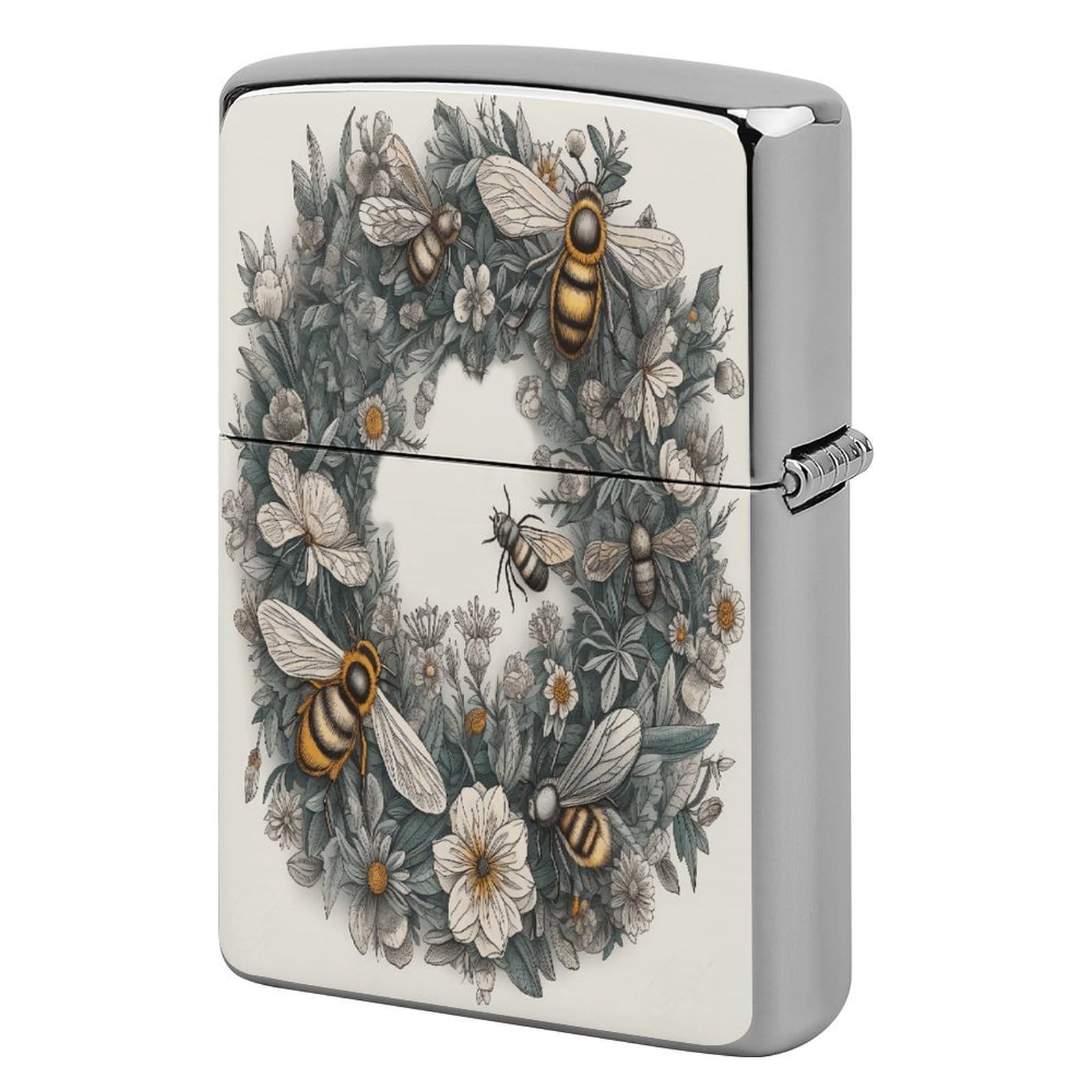 Btcowzrv Style Hand Drawn Wreath And Bee Metal Lighter Case Sleeve Cover Holder