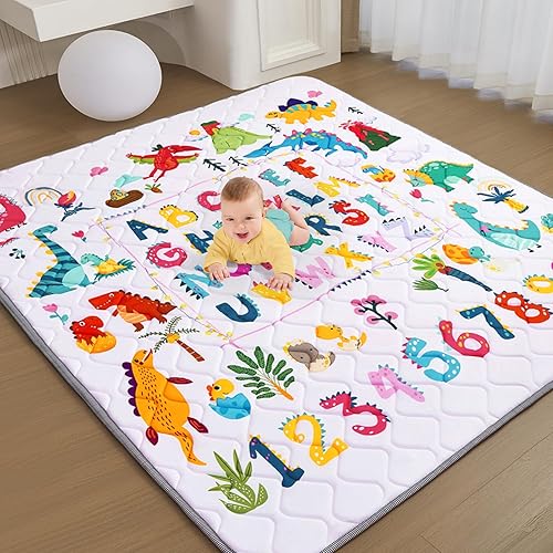 Tapete de juego para bebés, tapete grueso de espuma suave de 71 x 59 pulgadas para corral y suelo, tapete de juego antideslizante e impermeable para