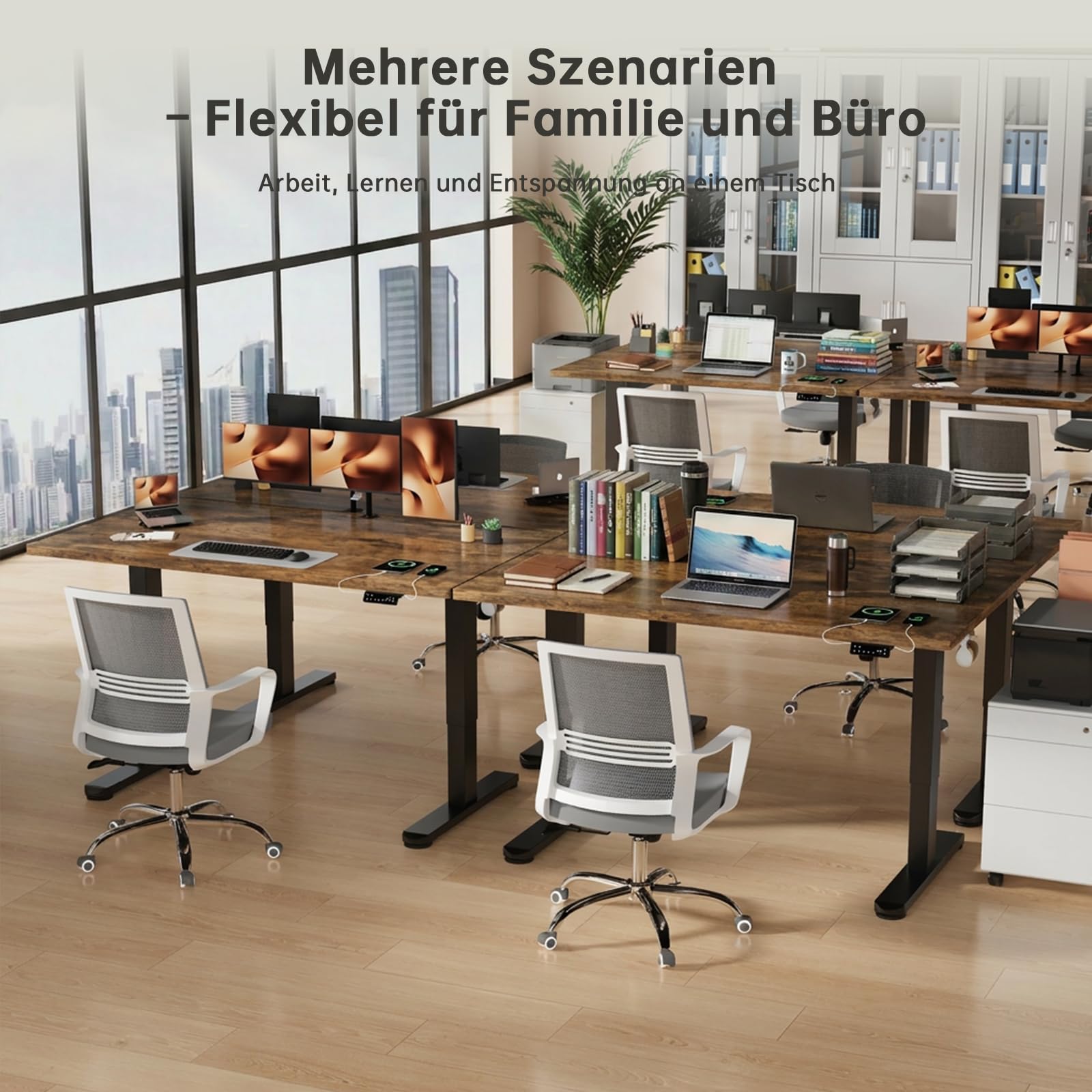 Devoko Höhenverstellbarer Schreibtisch mit 2 Motoren，25mm Einteilige Tischplatte, 160x80 cm Elektrisch Computertisch mit Kabel Management, Vintagebraun - Perfekte Ergonomie für Dein Büro