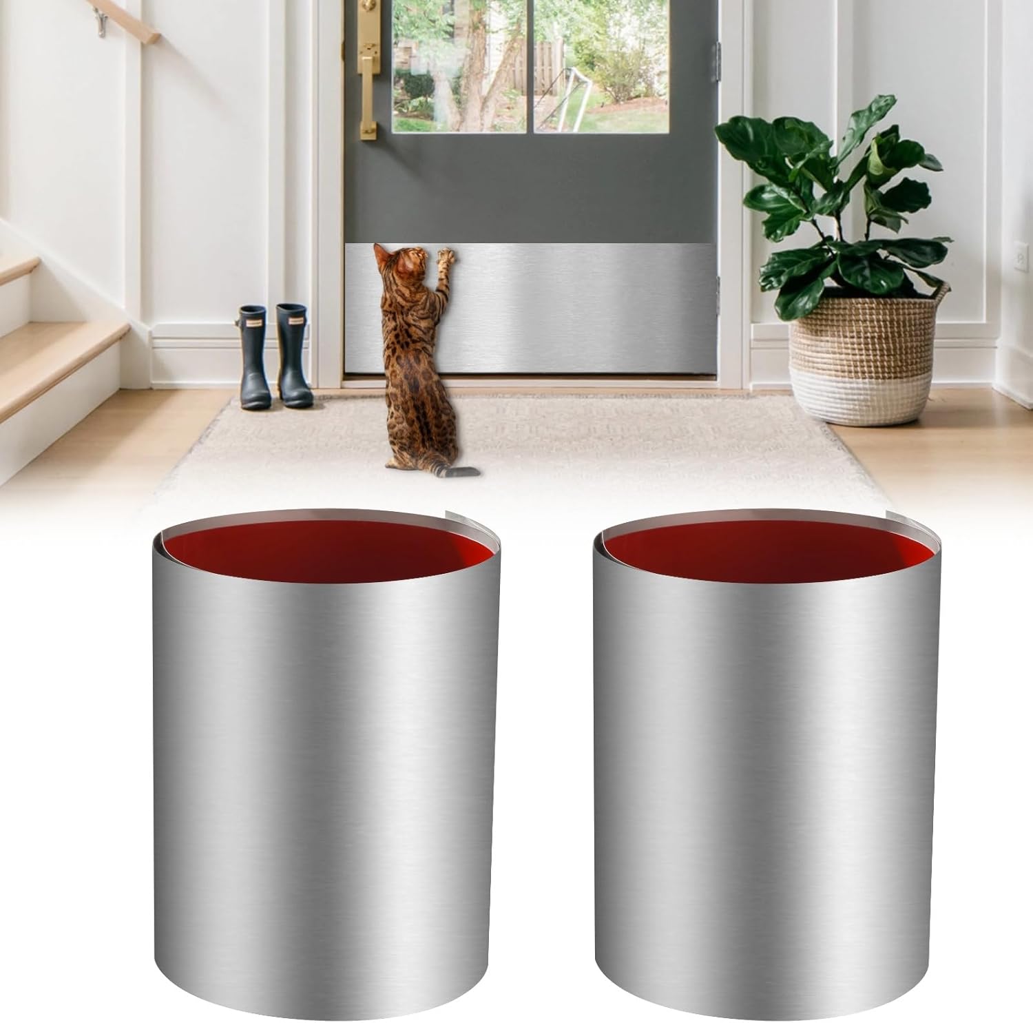 2 Pcs 8 X 34 in Stainless Steel Kick Plates, Self-Adhesive Metal Door Plates, Anti-Scratch Door Protectors, for 36 Interior/Exterior Doors