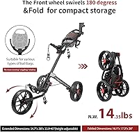 Vista 5 de Caddytek CaddyLite 15.3 V2 Carrito de Golf Empujable - Carrito de Aluminio Plegable Ligero con Ruedas de EVA, Freno de Pie, Mango Ajustable, Soporte