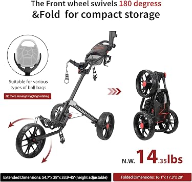 عربة جولف Caddytek CaddyLite 15.3 V2 - عربة خفيفة الوزن قابلة للطي من الألومنيوم مع عجلات EVA، فرامل قدم، مقبض قابل للتعديل، حامل مظلة، حامل مشروبات، حامل بطاقة نتائج