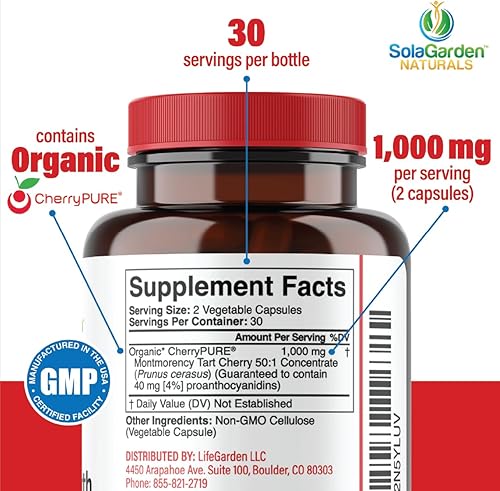 Miniatura 2 de Suplemento orgánico de cereza agria Montmorency Super Strength  Concentrado 501 cultivado en los Estados Unidos  Contiene cereza orgánica
