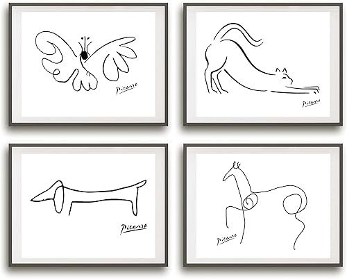 Póster decorativo para pared, diseño de líneas dibujadas de Picasso, 1 juego de 4 unidades N6, 8.3 x 11.7 pulgadas