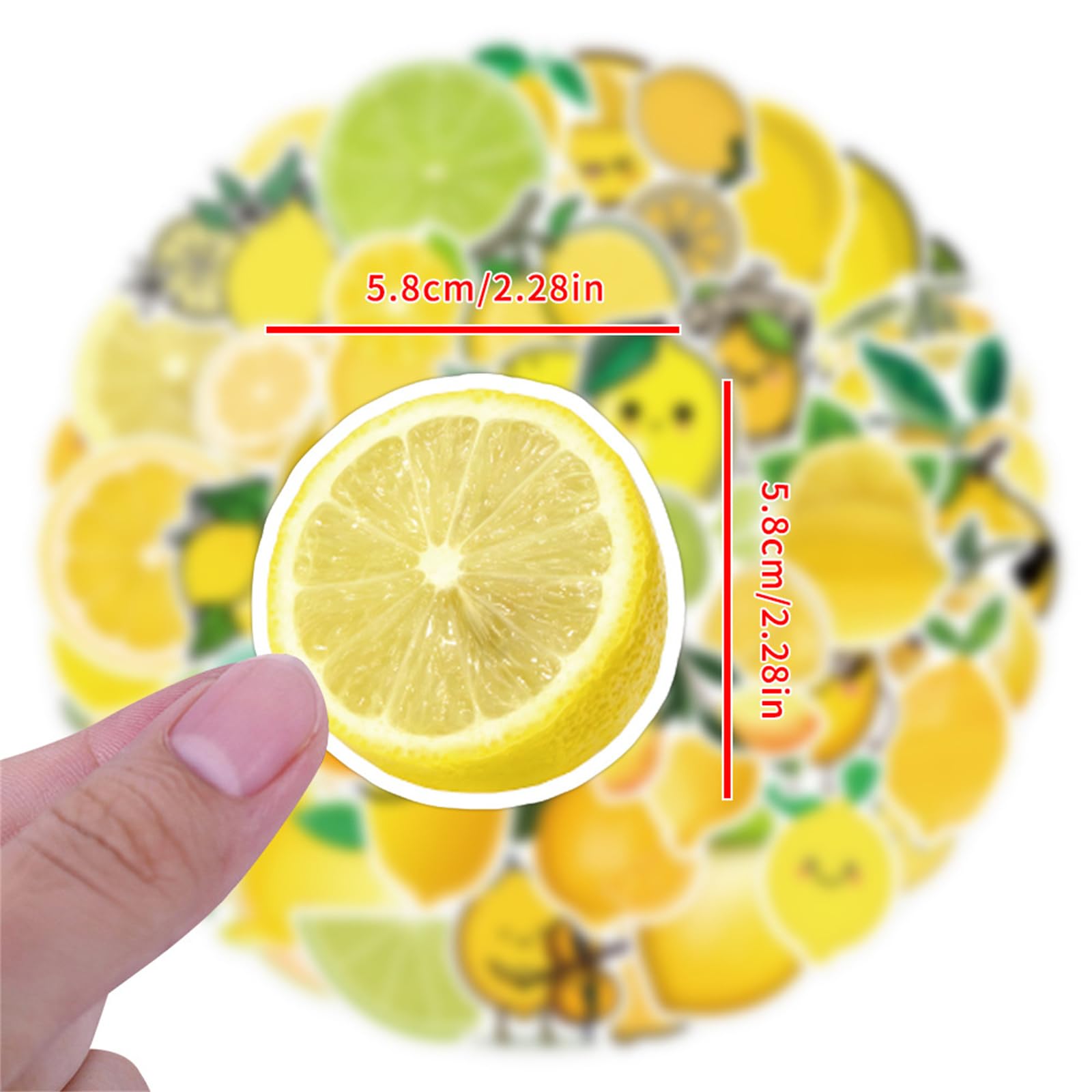 50 adesivi Kawaii in vinile con limoni freschi, impermeabili, per bottiglie d'acqua, laptop, bagagli, tazze, telefono cellulare, skateboard, chitarra (limone)