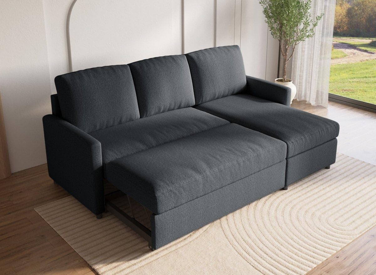 DecoInParis Canapé d'angle réversible Convertible Coffre de Rangement en Tissu Gris Anthracite Adam