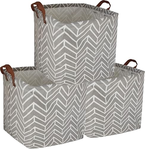 Essme Paquete de 3 contenedores cuadrados de almacenamiento, canastas de tela de algodón, contenedores plegables impermeables para almacenamiento